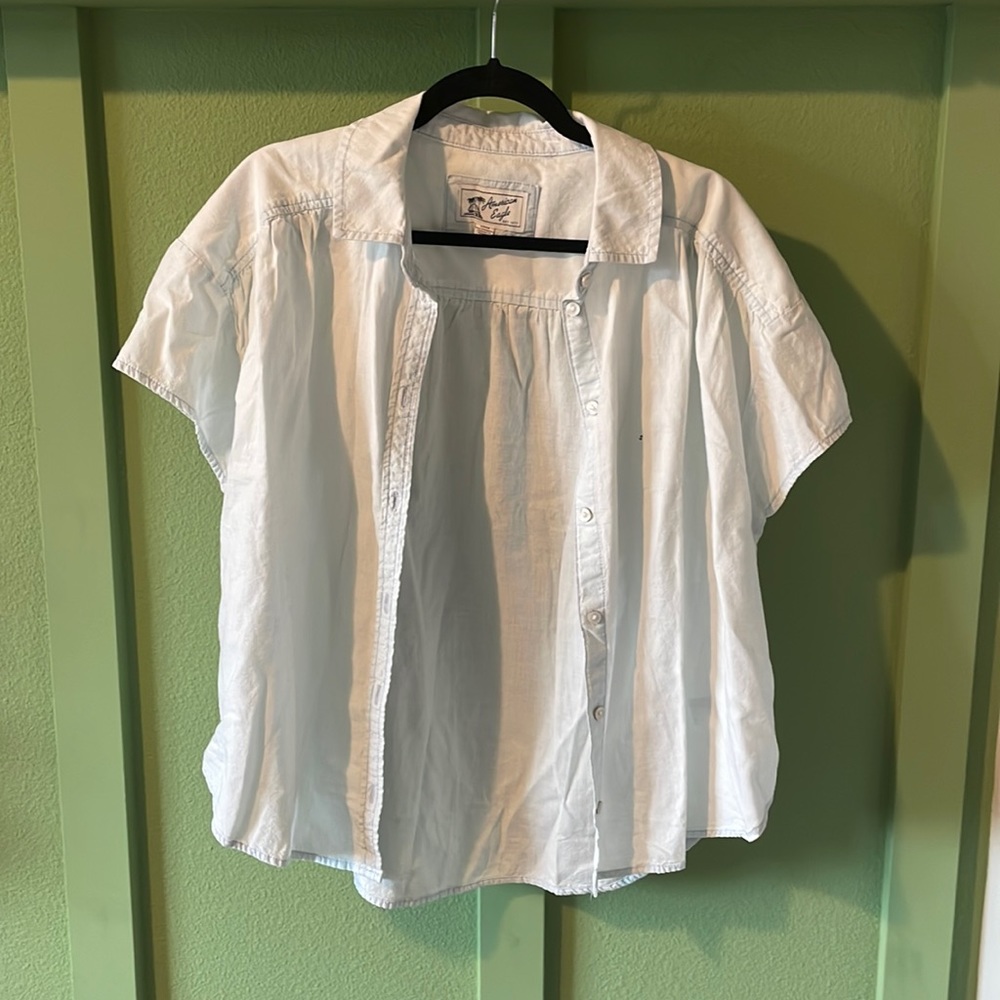 Light Blue Short Sleeve Button Up from American Eagle